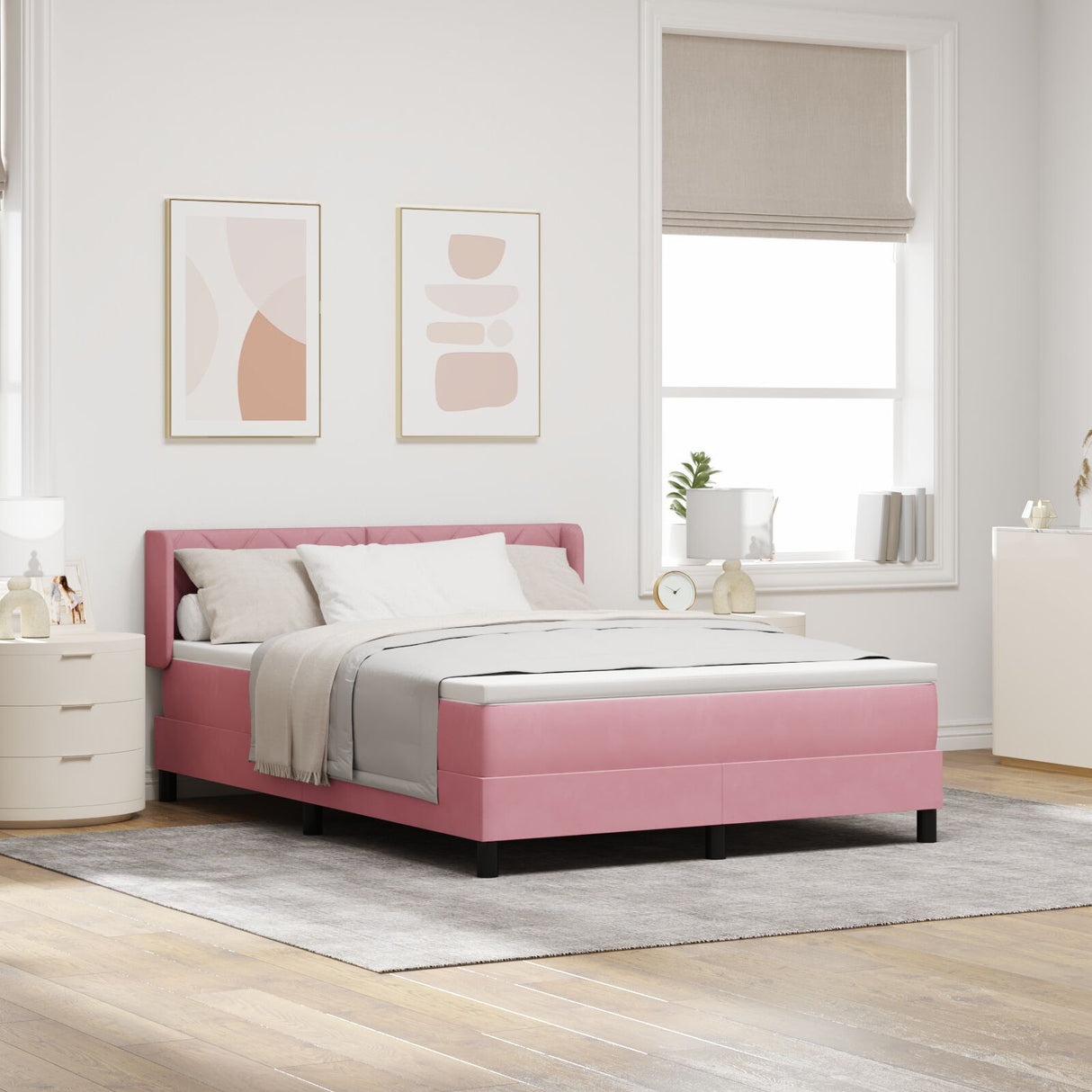 Box Spring Bed With Mattress Pink 160X200 Cm Velvet