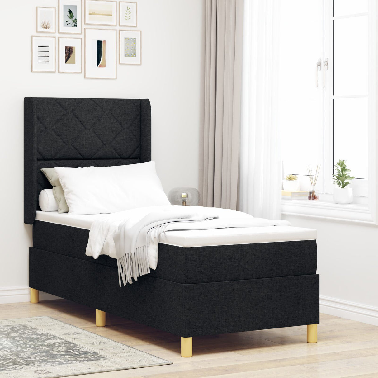 Box Spring Bed With Mattress Black 80X200 Cm Fabric