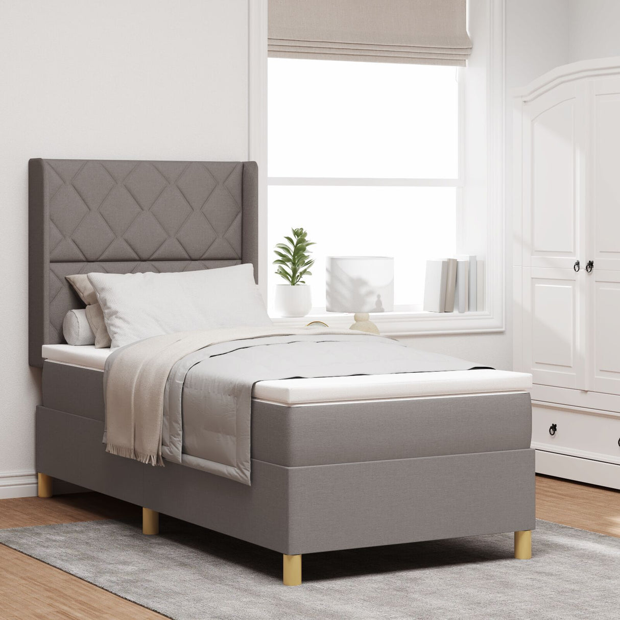Box Spring Bed With Mattress Taupe 90X190 Cm Fabric