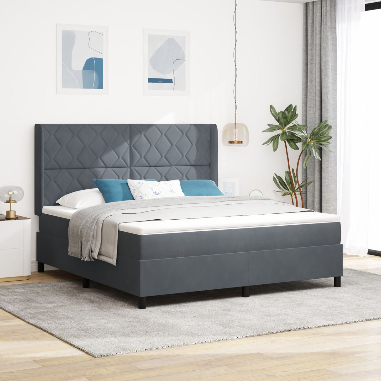 Box Spring Bed With Mattress Dark Grey 180X200 Cm Velvet
