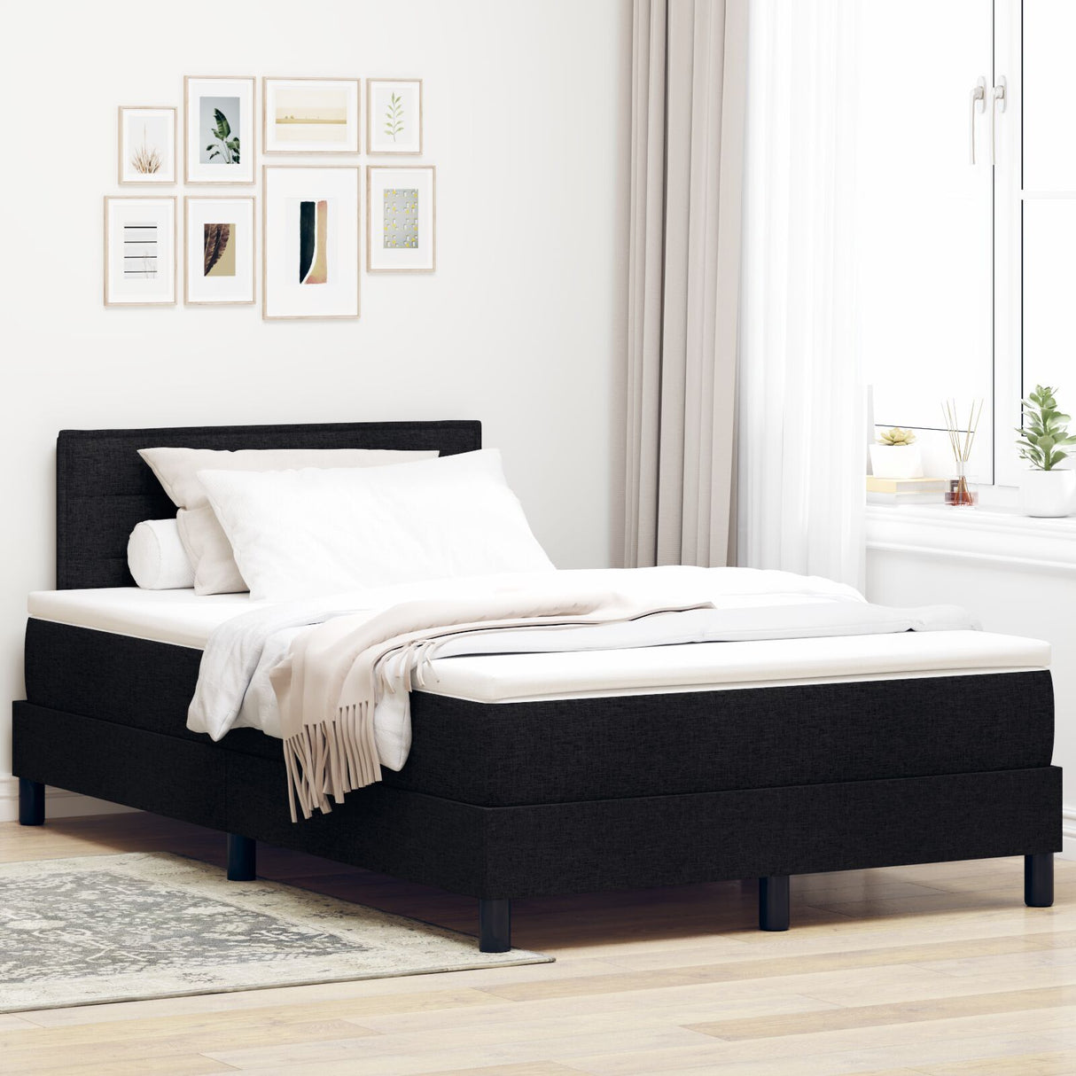 Box Spring Bed With Mattress & Led Black 120X190 Cm Fabric