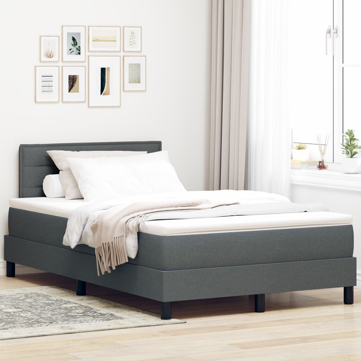 Box Spring Bed With Mattress & Led Dark Grey 120X200 Cm Fabric