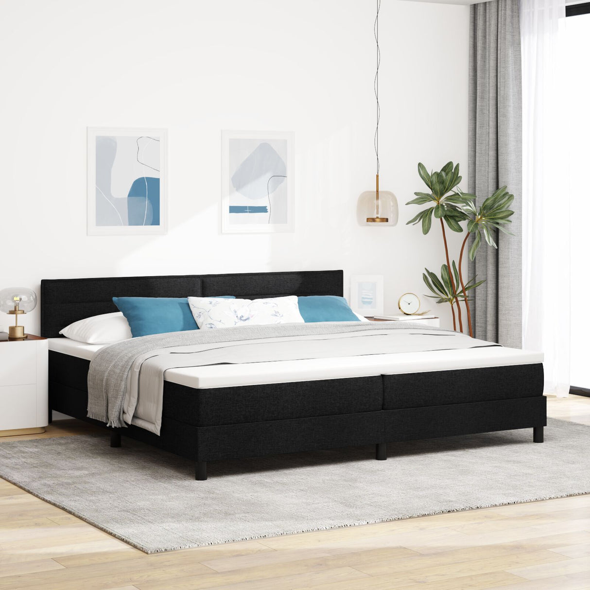 Box Spring Bed With Mattress & Led Black 200X200 Cm Fabric