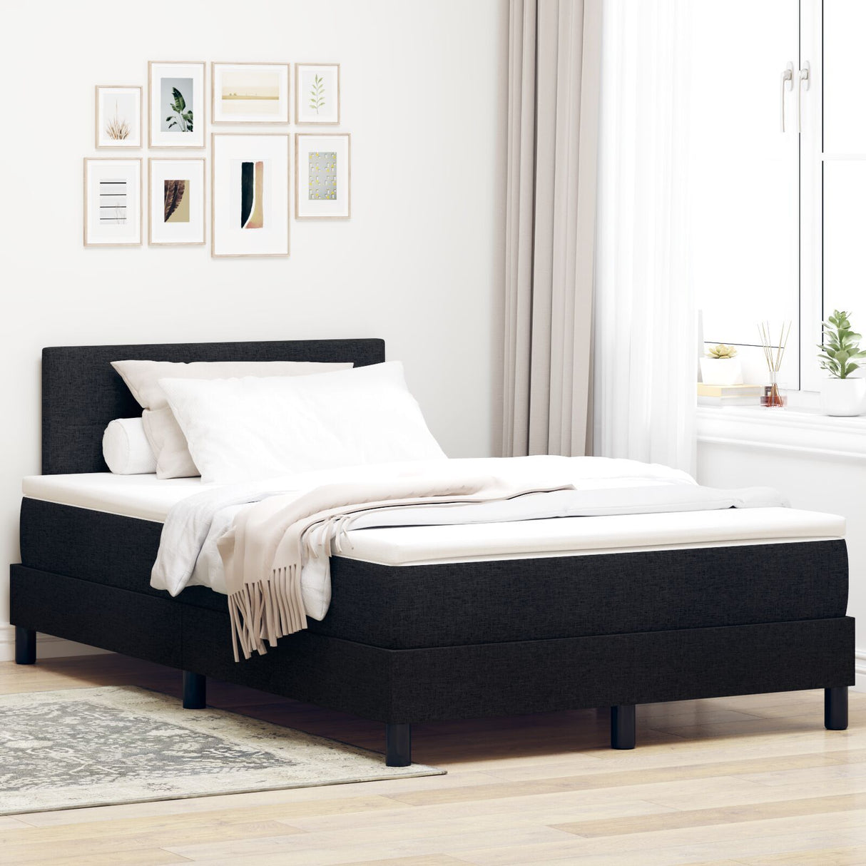 Box Spring Bed With Mattress & Led Black 120X190 Cm Fabric