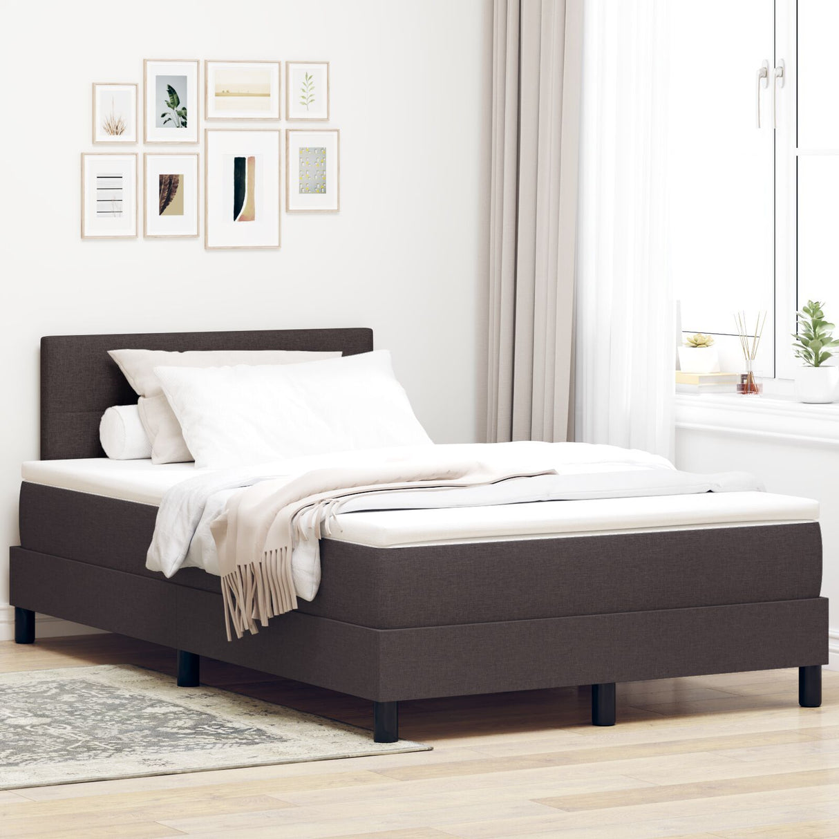 Box Spring Bed With Mattress & Led Dark Brown 120X190 Cm Fabric