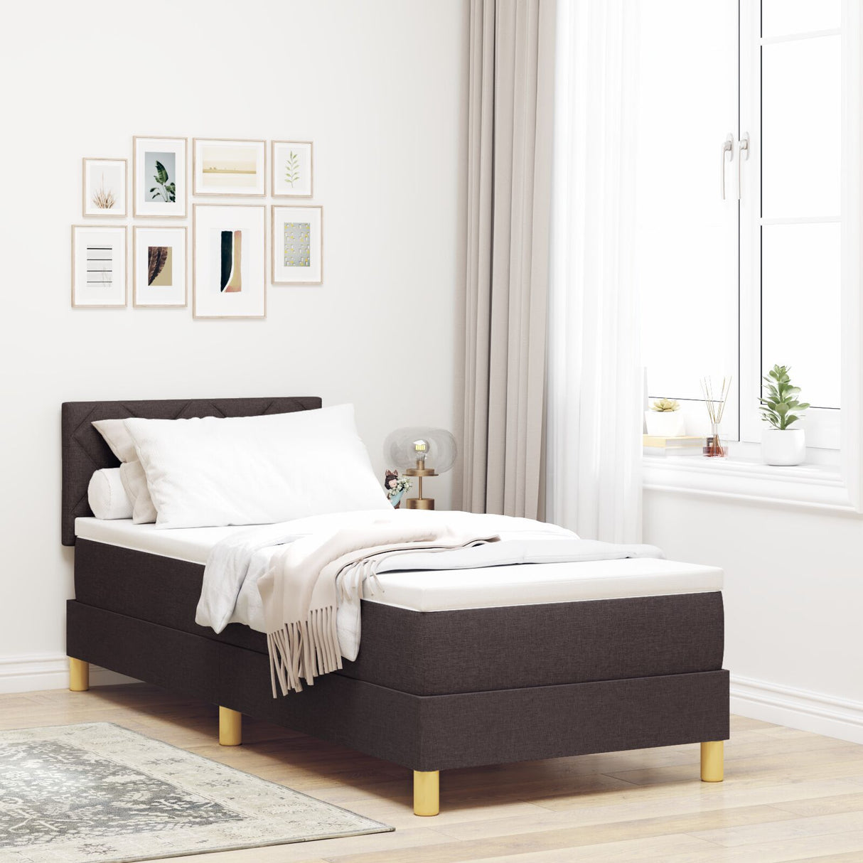 Box Spring Bed With Mattress & Led Dark Brown 80X200 Cm Fabric