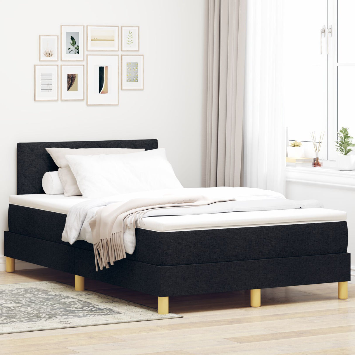 Box Spring Bed With Mattress & Led Black 120X200 Cm Fabric