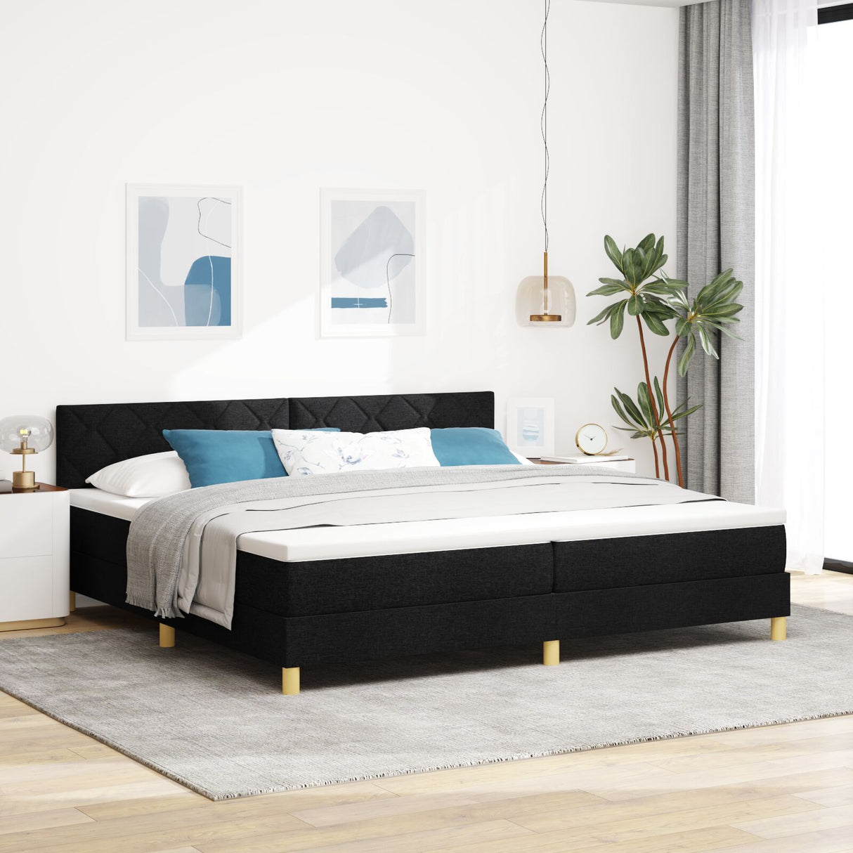 Box Spring Bed With Mattress & Led Black 200X200 Cm Fabric