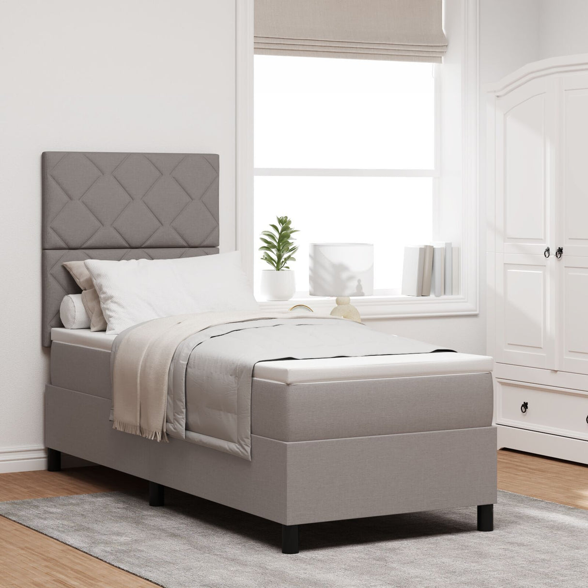 Box Spring Bed With Mattress & Led Taupe 80X200 Cm Fabric