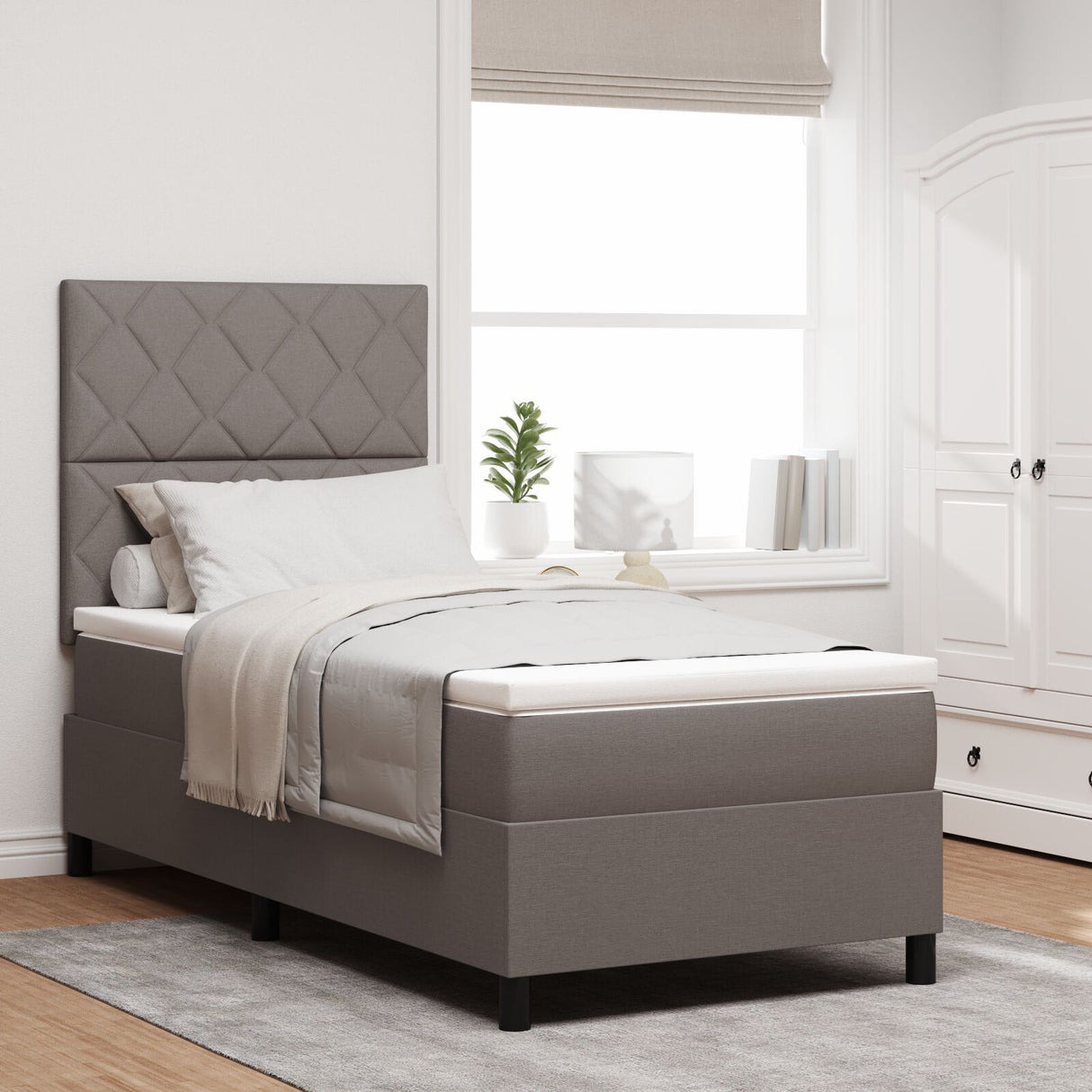 Box Spring Bed With Mattress & Led Taupe 100X200 Cm Fabric