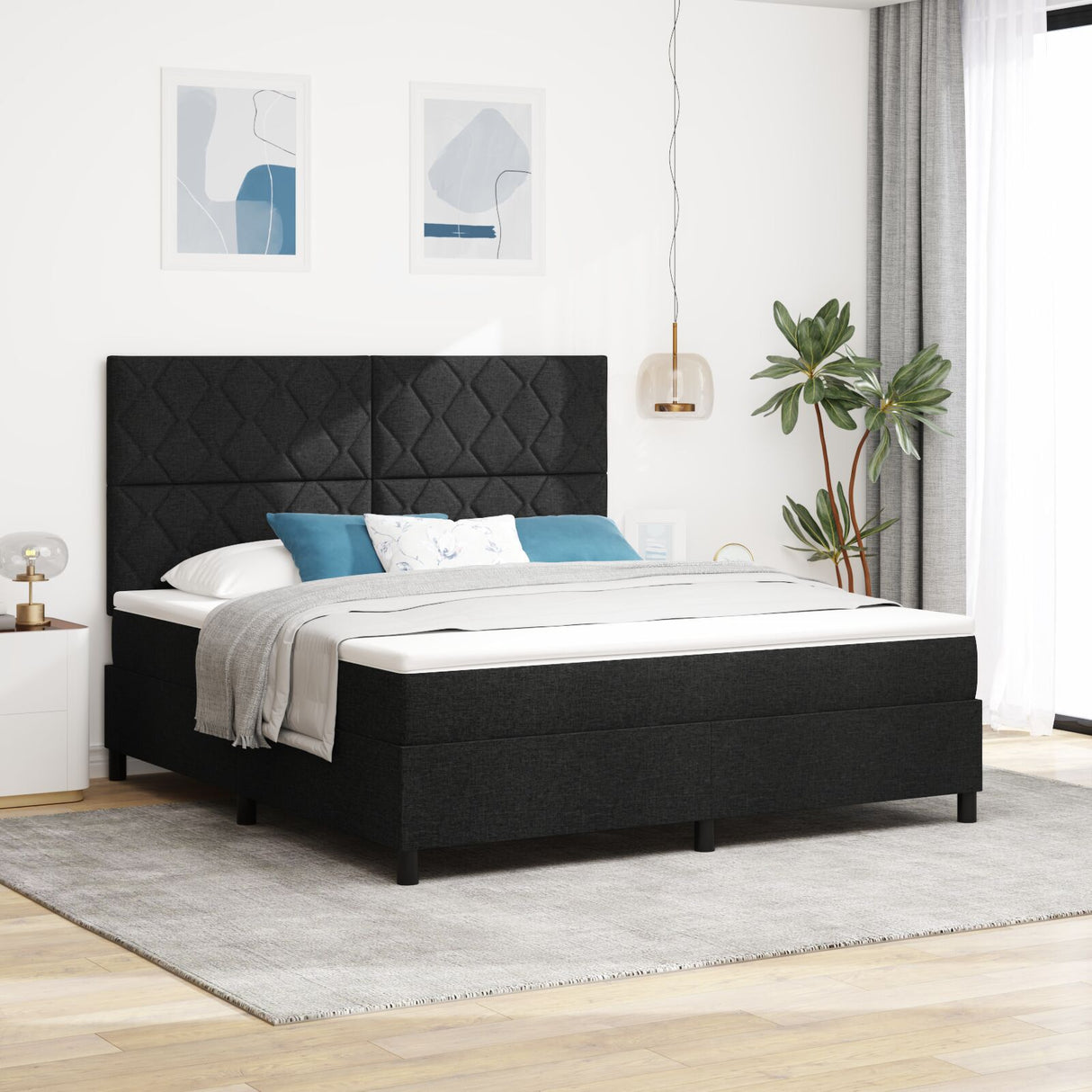 Box Spring Bed With Mattress & Led Black 180X200 Cm Fabric