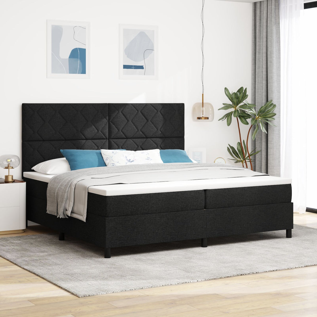 Box Spring Bed With Mattress & Led Black 200X200 Cm Fabric