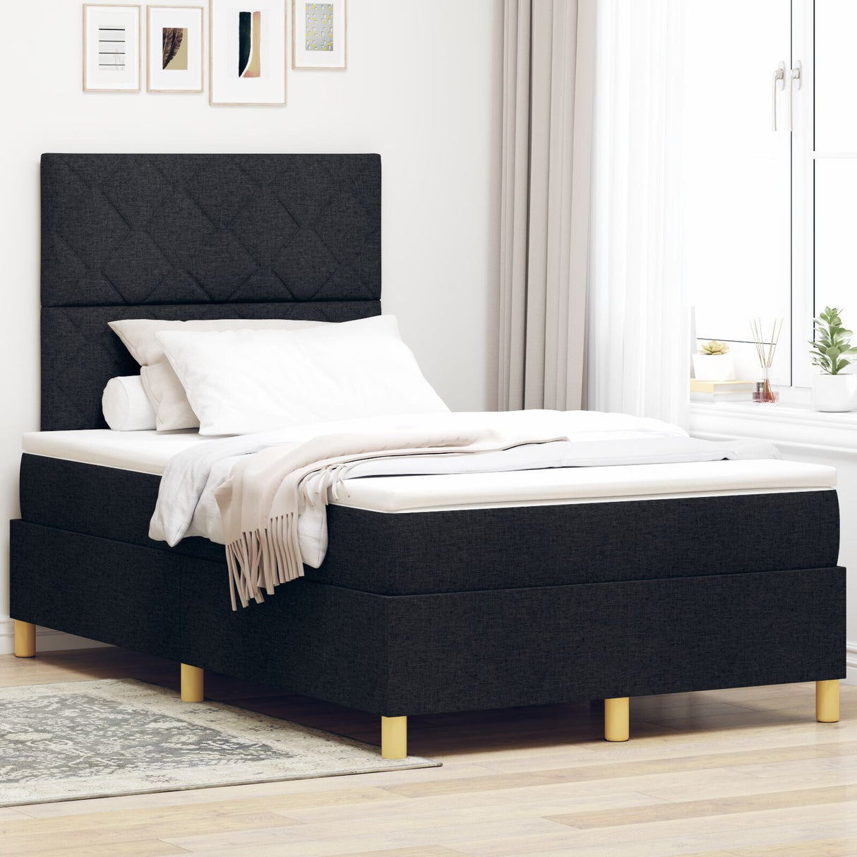 Box Spring Bed With Mattress & Led Black 120X200 Cm Fabric