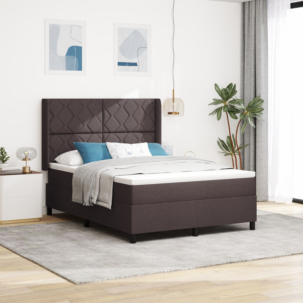 Box Spring Bed With Mattress & Led Dark Brown 140X200 Cm Fabric