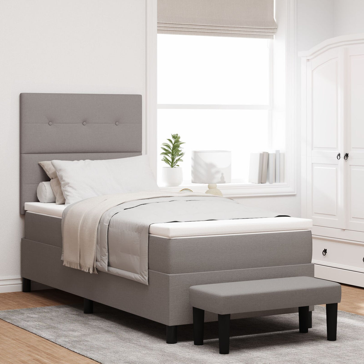 Box Spring Bed With Mattress & Bench Grey 80X200 Cm Fabric