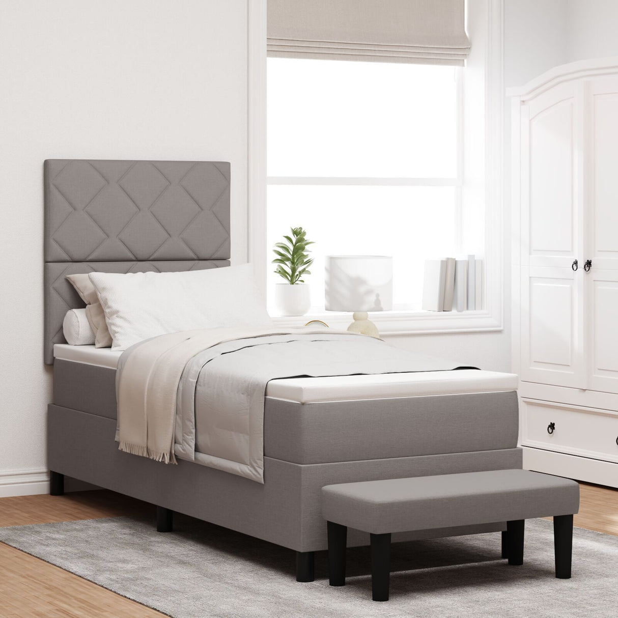 Box Spring Bed With Mattress & Bench Taupe 80X200 Cm Fabric