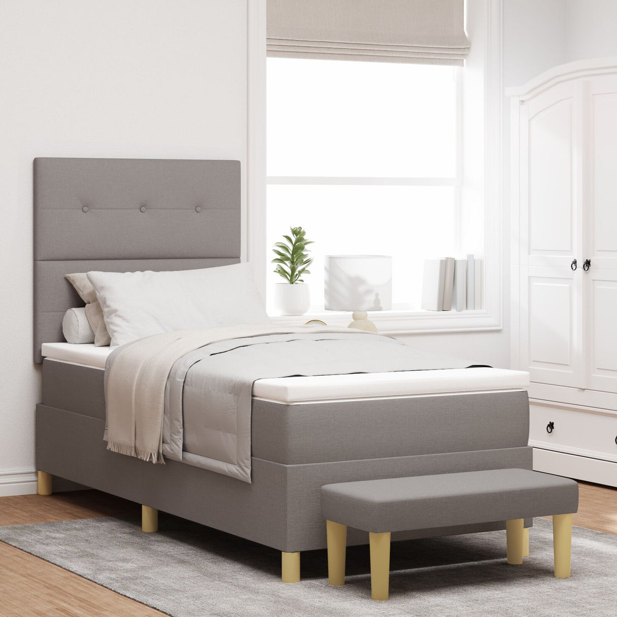 Box Spring Bed With Mattress & Bench Taupe 80X200 Cm Fabric