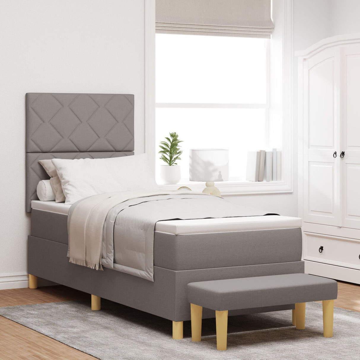Box Spring Bed With Mattress & Bench Taupe 80X200 Cm Fabric