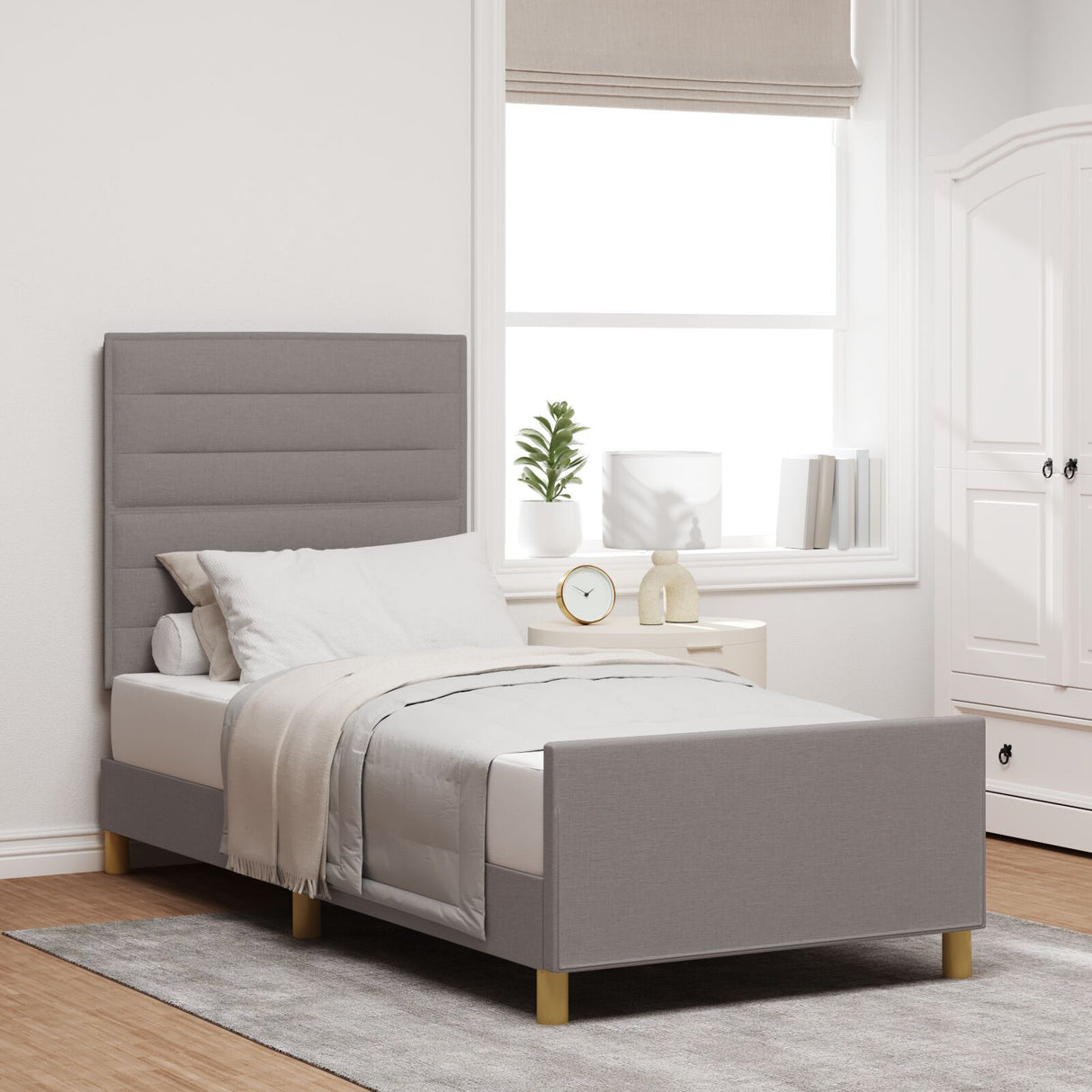 Taupe Fabric Bed Frame 90X190 Cm