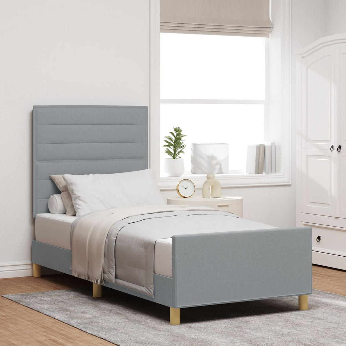 Bed Frame Light Grey 100X200 Cm Fabric