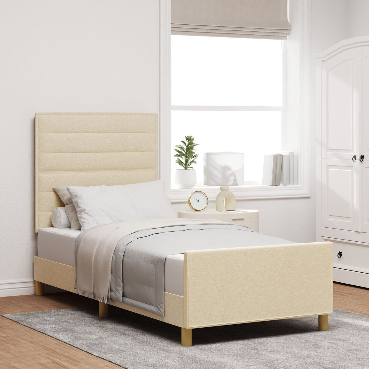 Cream Bed Frame 100X200 Cm Fabric