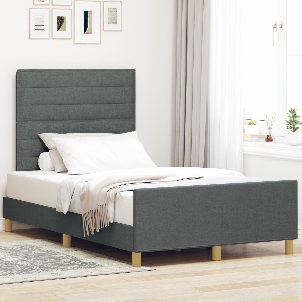 Bed Frame Dark Grey 120X200 Cm Fabric