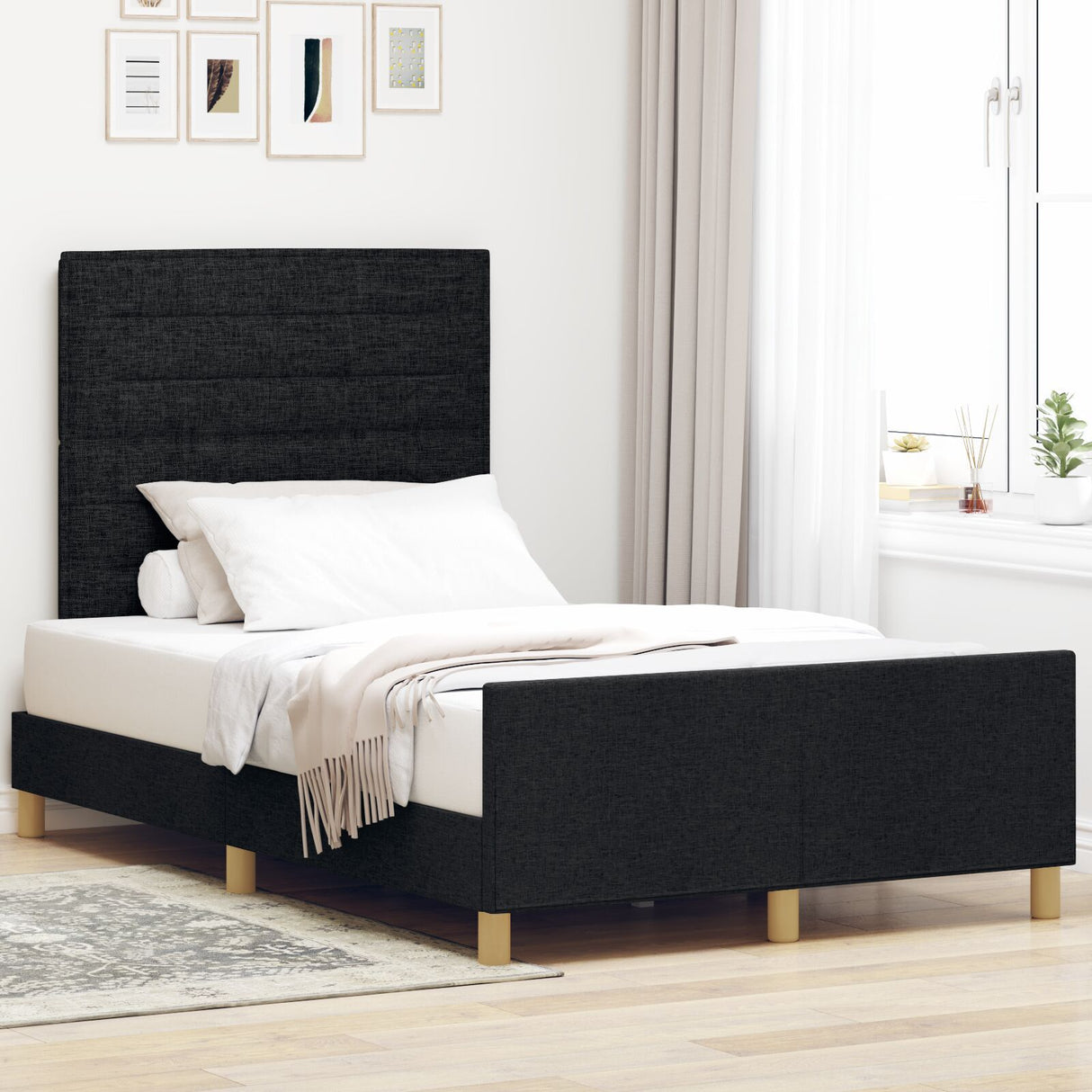 Bed Frame In Dark Brown, 120X200 Cm, Fabric
