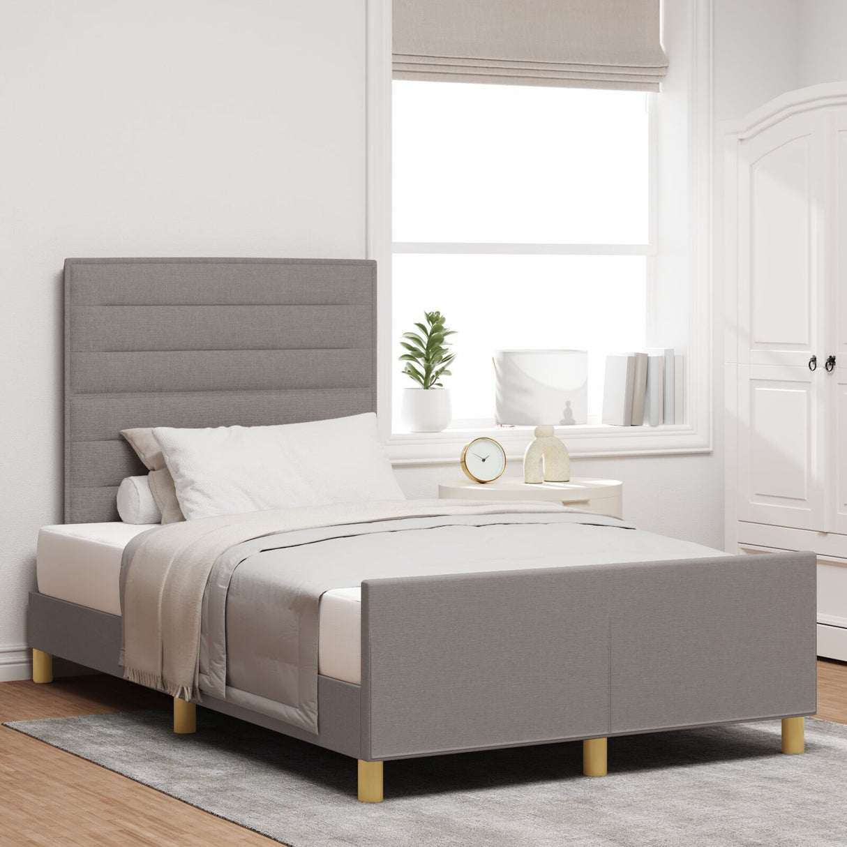 Bed Frame In Taupe - 120X200 Cm, Fabric