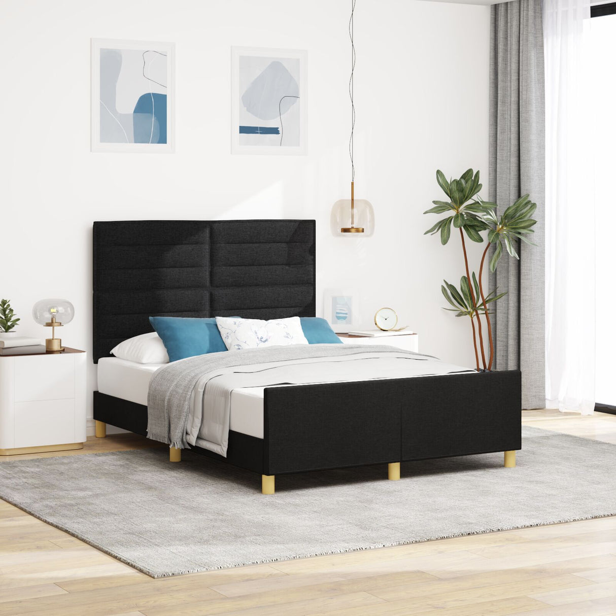 Black Fabric Bed Frame 160X200 Cm