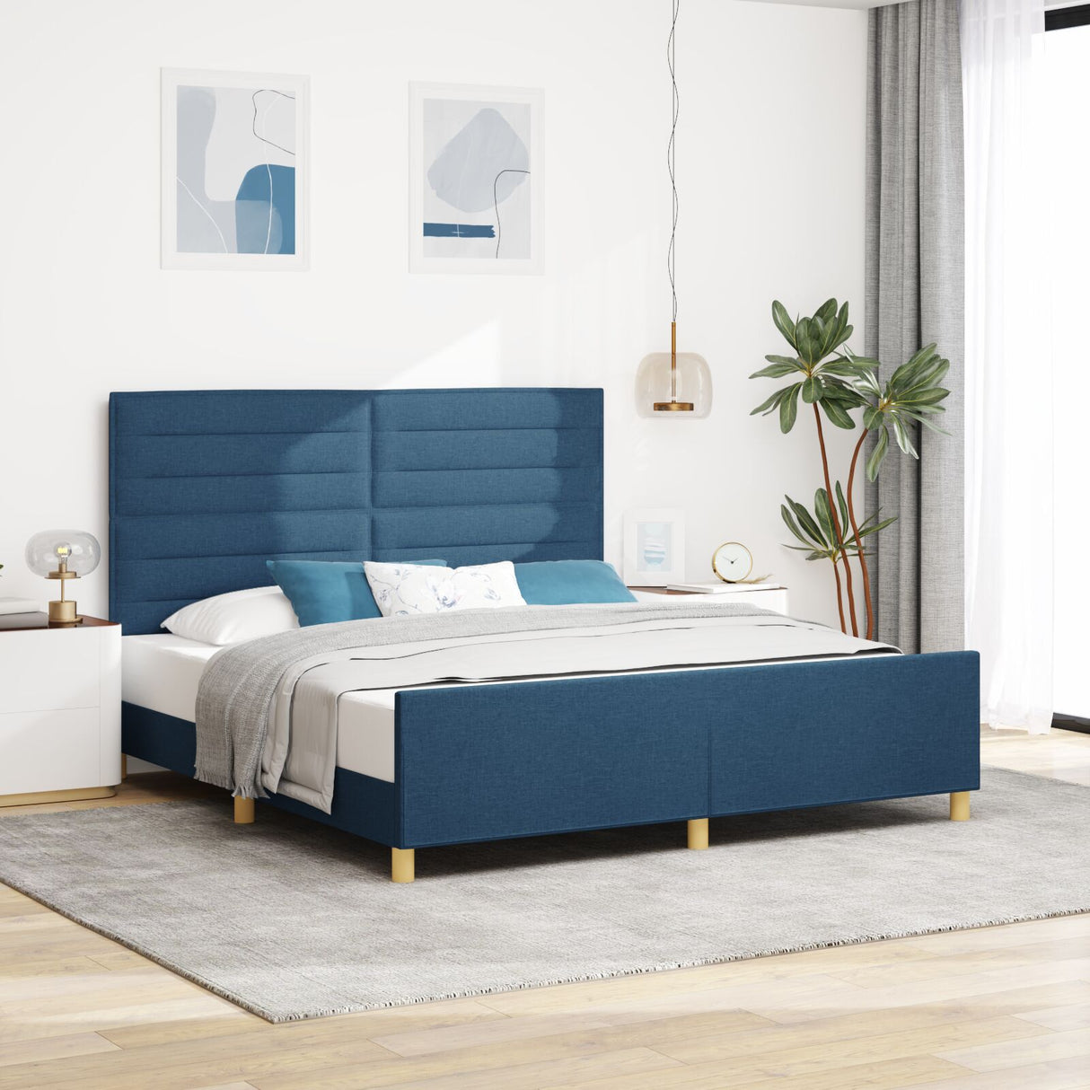 Blue Fabric Bed Frame 180X200 Cm
