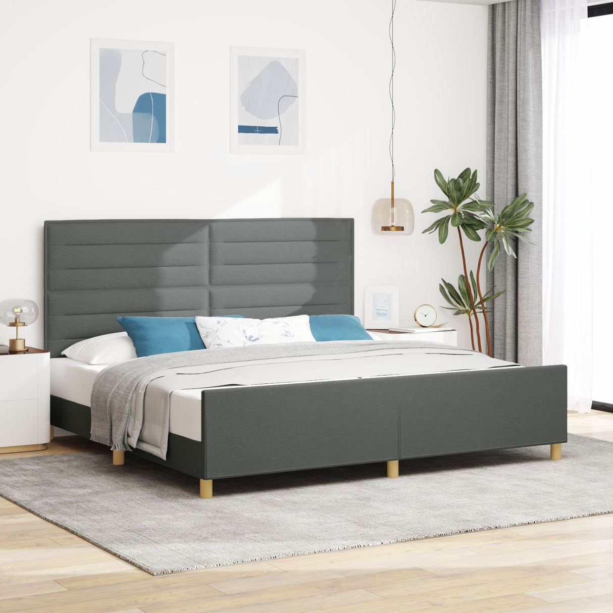 Dark Grey Fabric Bed Frame 200X200 Cm
