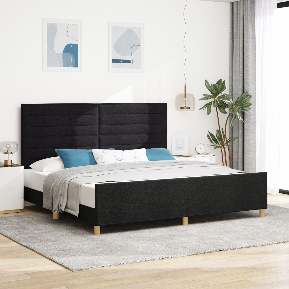 Black Fabric Bed Frame 200X200 Cm