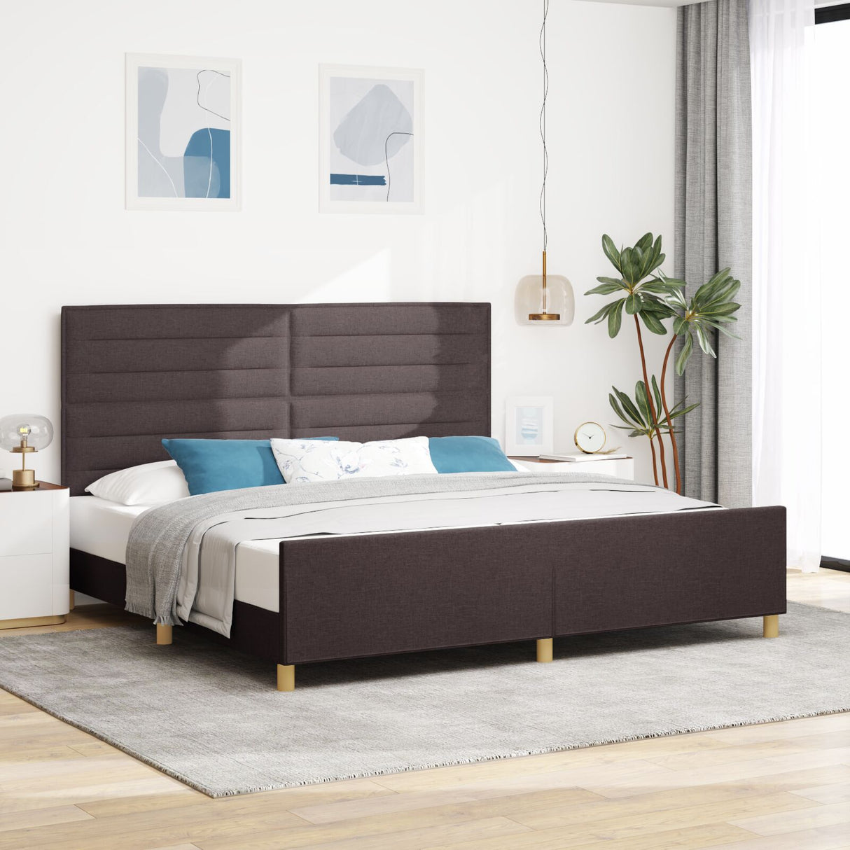 Bed Frame Dark Brown 200X200 Cm Fabric