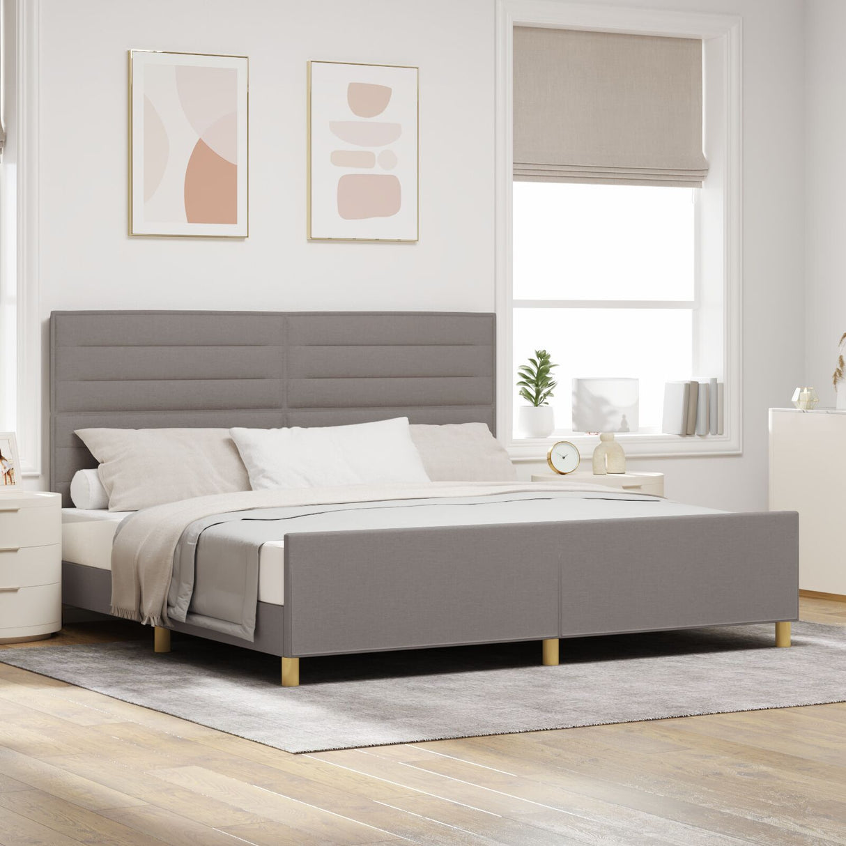 Taupe Fabric Bed Frame 200X200 Cm