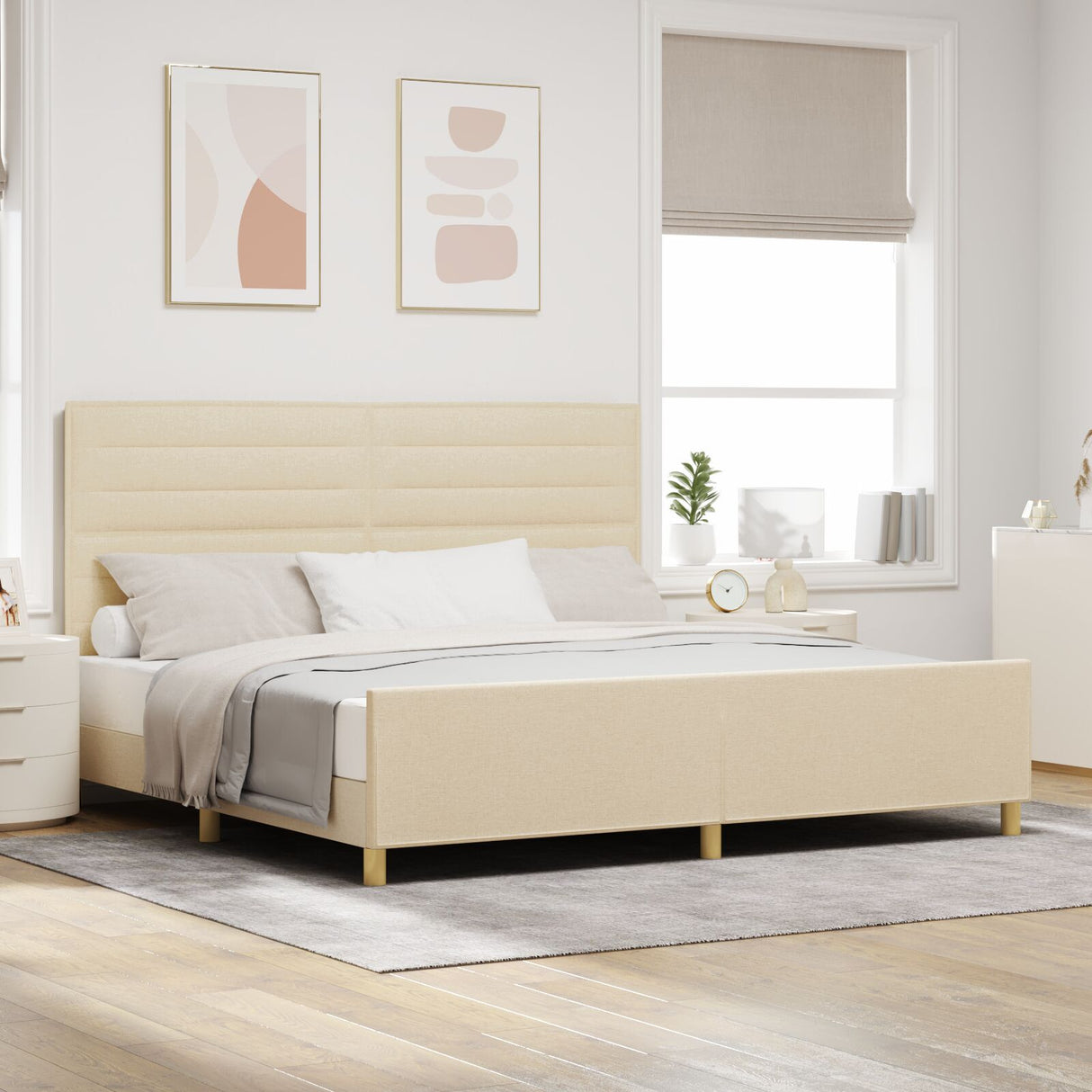 Cream Fabric Bed Frame 200X200 Cm