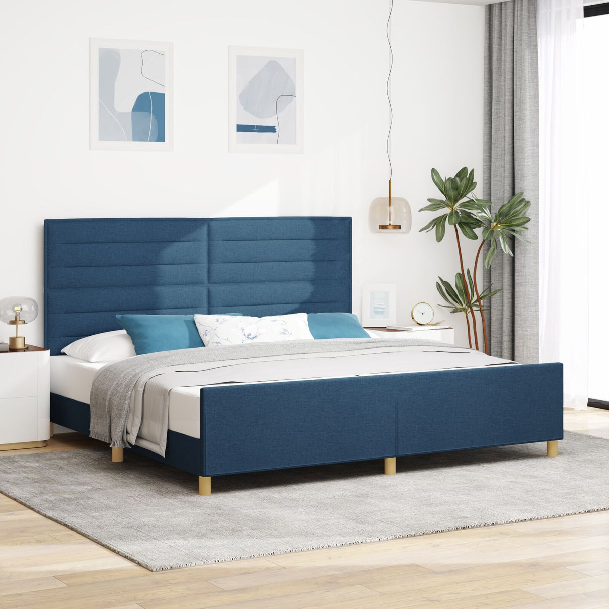 Blue Fabric Bed Frame 200X200 Cm