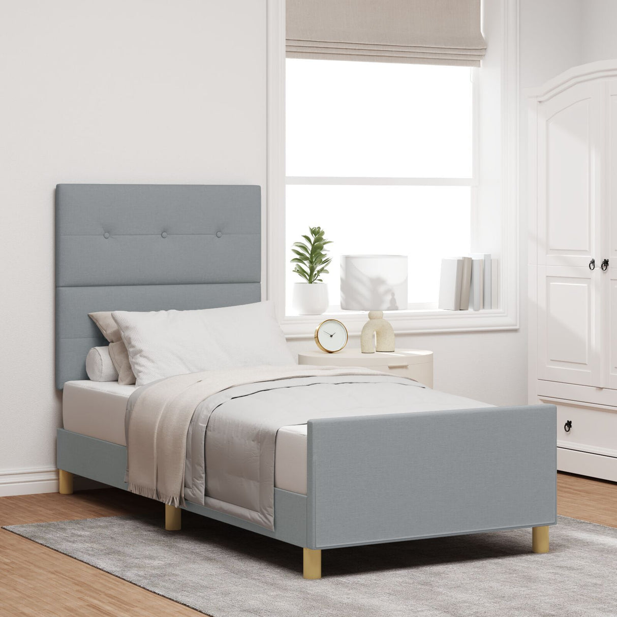Light Grey Fabric Bed Frame 80X200 Cm