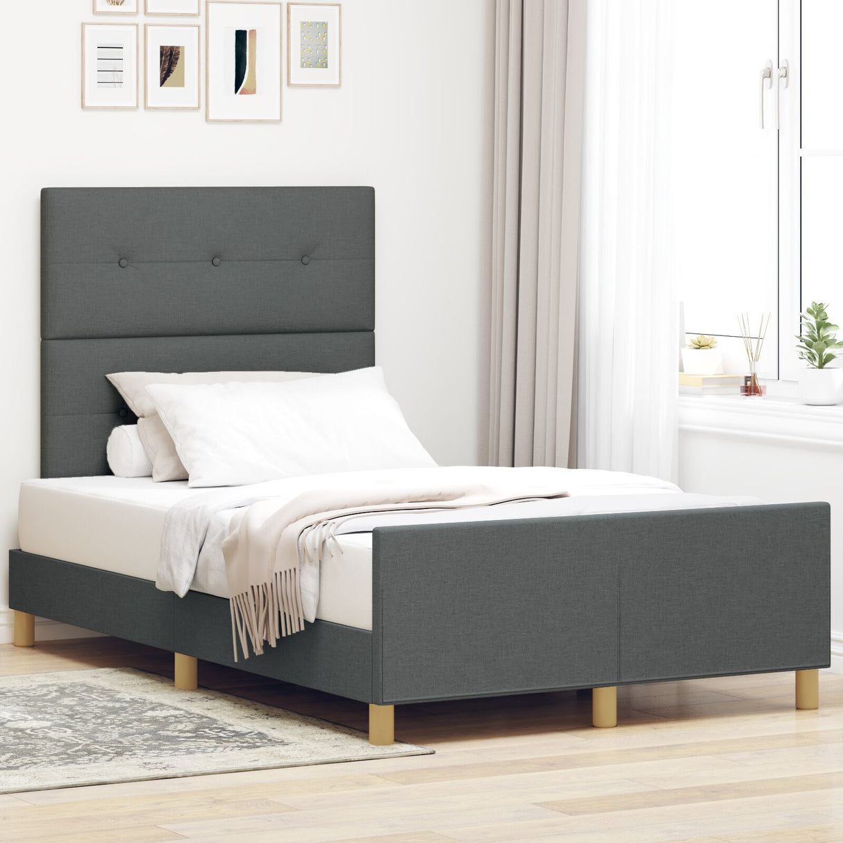 Bed Frame Dark Grey 120X200 Cm Fabric