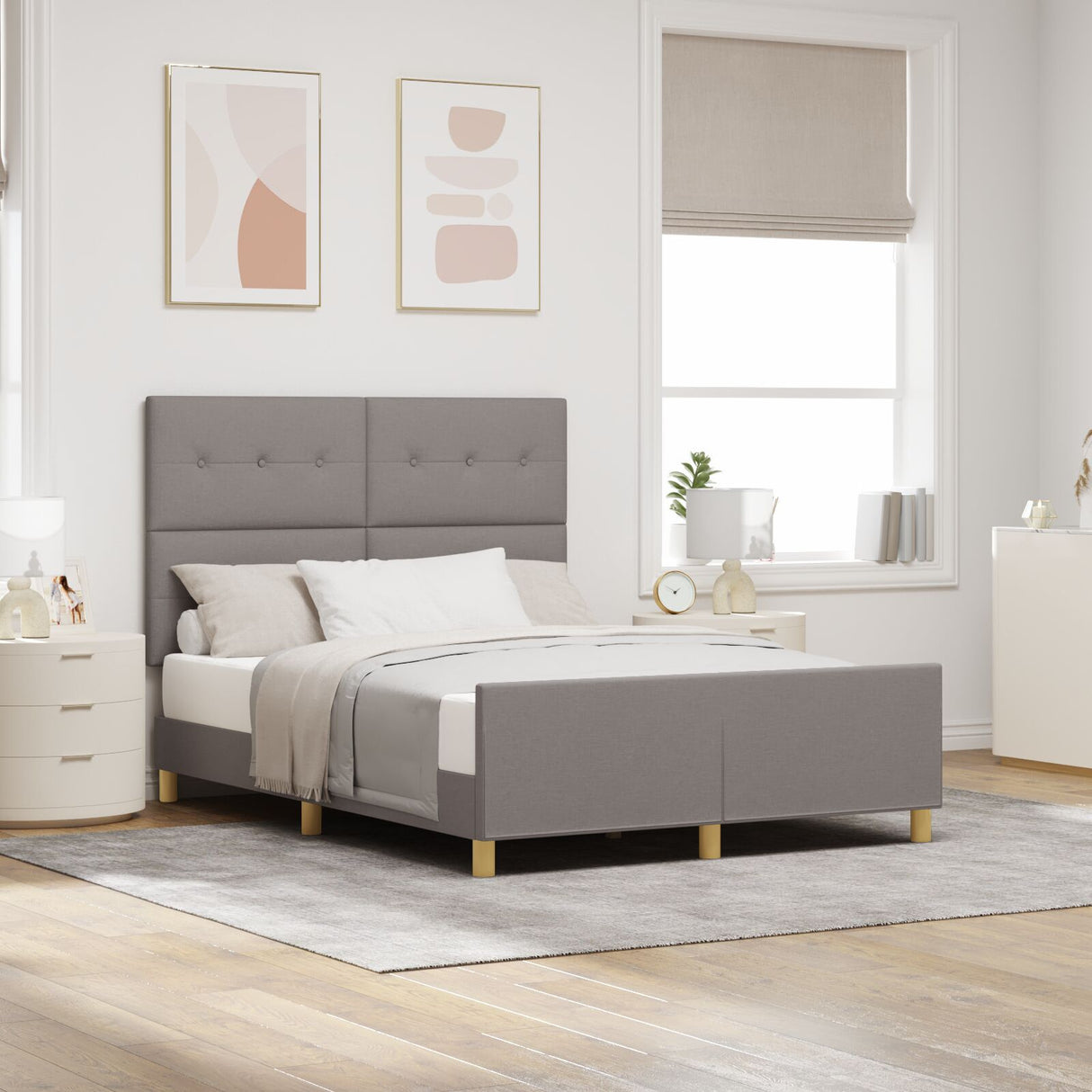 Bed Frame Taupe 140X190 Cm Fabric