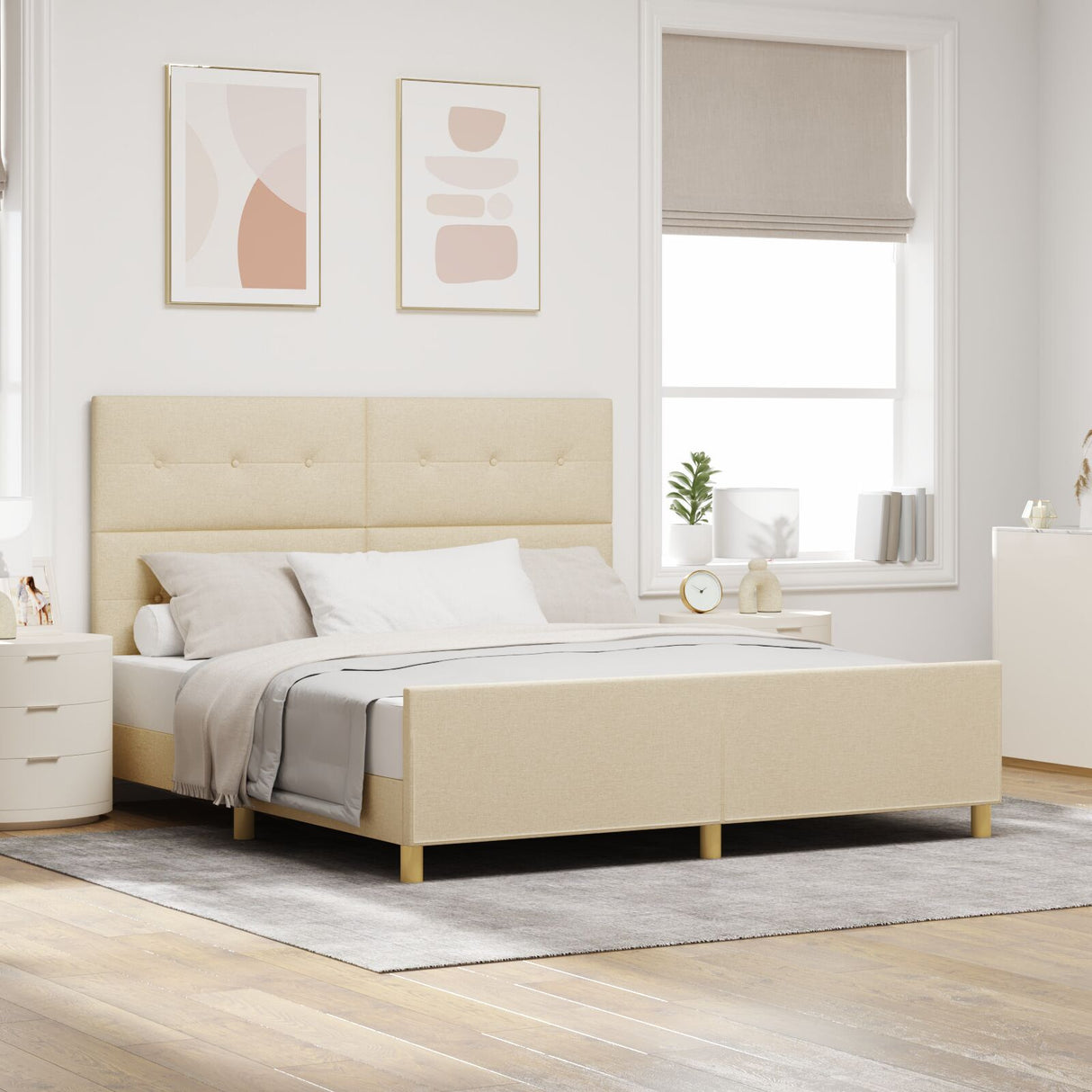 Bed Frame Cream 180X200 Cm Fabric