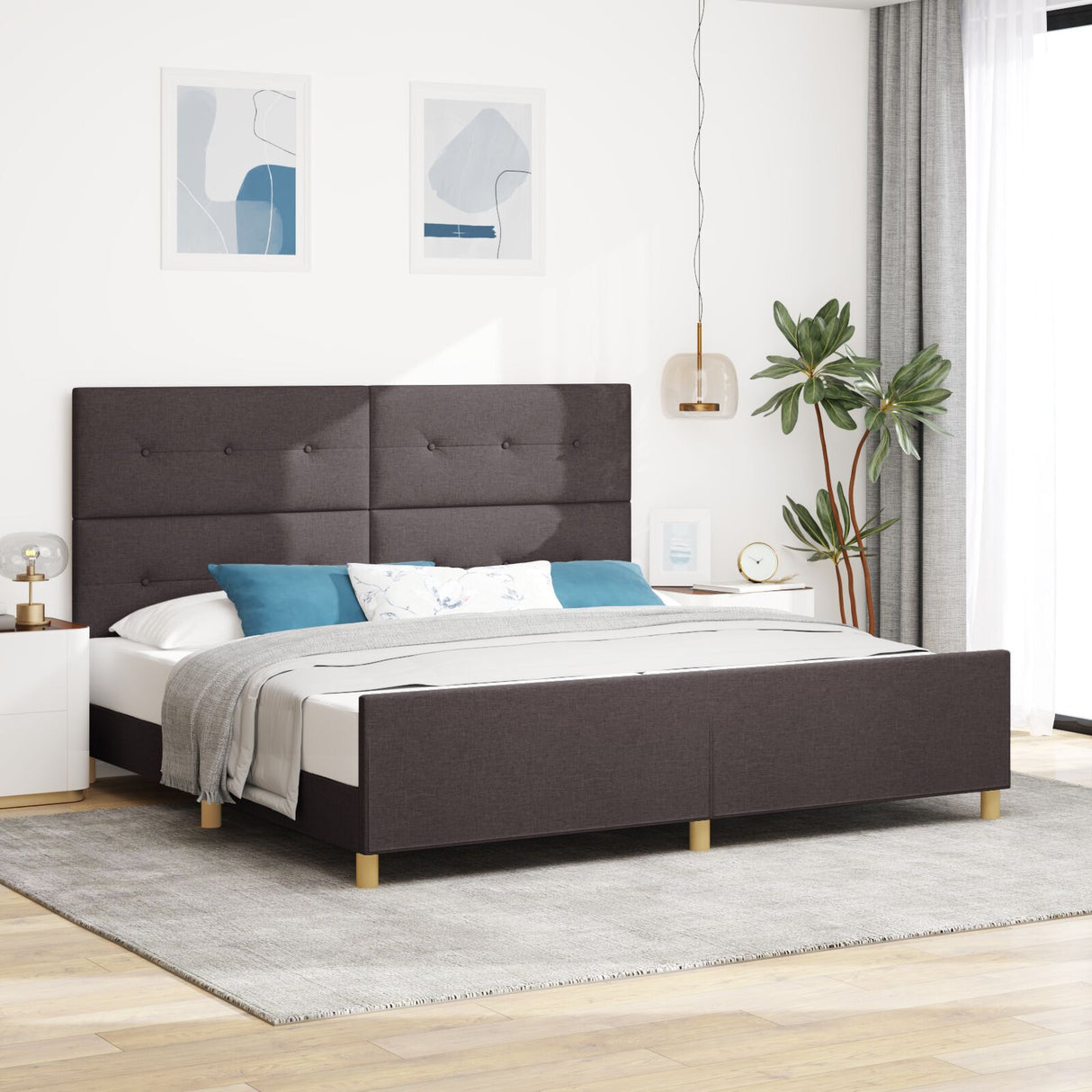 Dark Brown Fabric Bed Frame 200X200 Cm