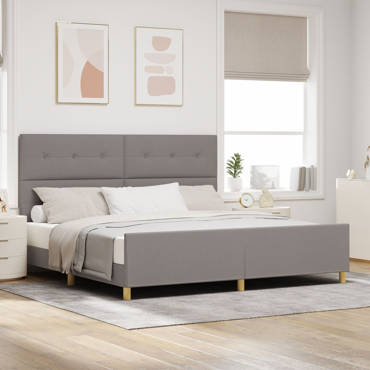 Taupe Bed Frame 200X200 Cm Fabric