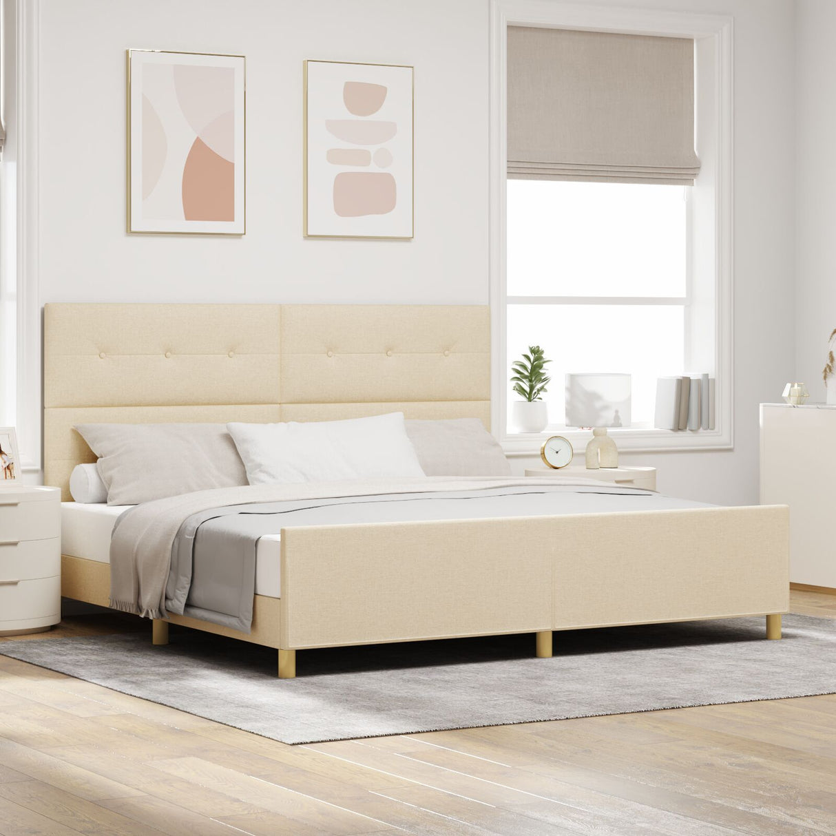 Bed Frame Cream 200X200 Cm Fabric