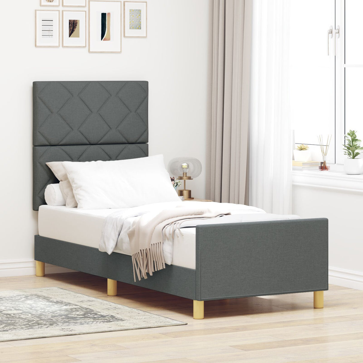 Bed Frame Dark Grey 80X200 Cm Fabric