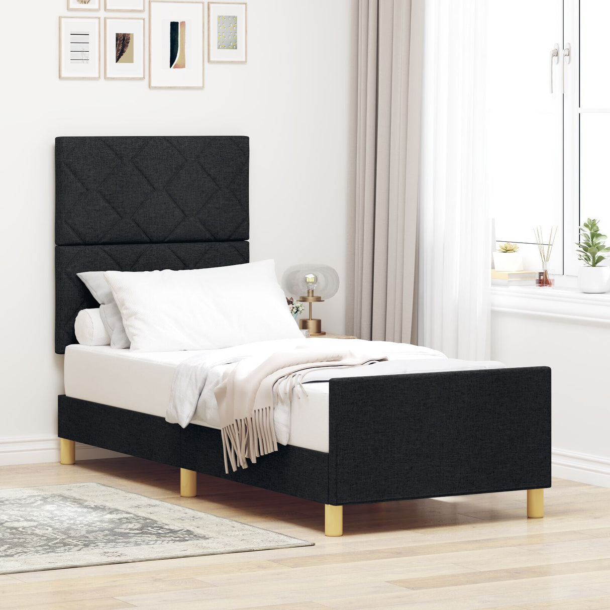 Bed Frame Black 80X200 Cm Fabric