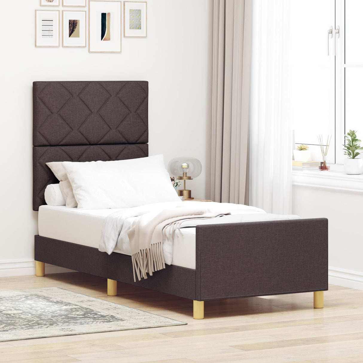 Bed Frame Dark Brown 80X200 Cm Fabric