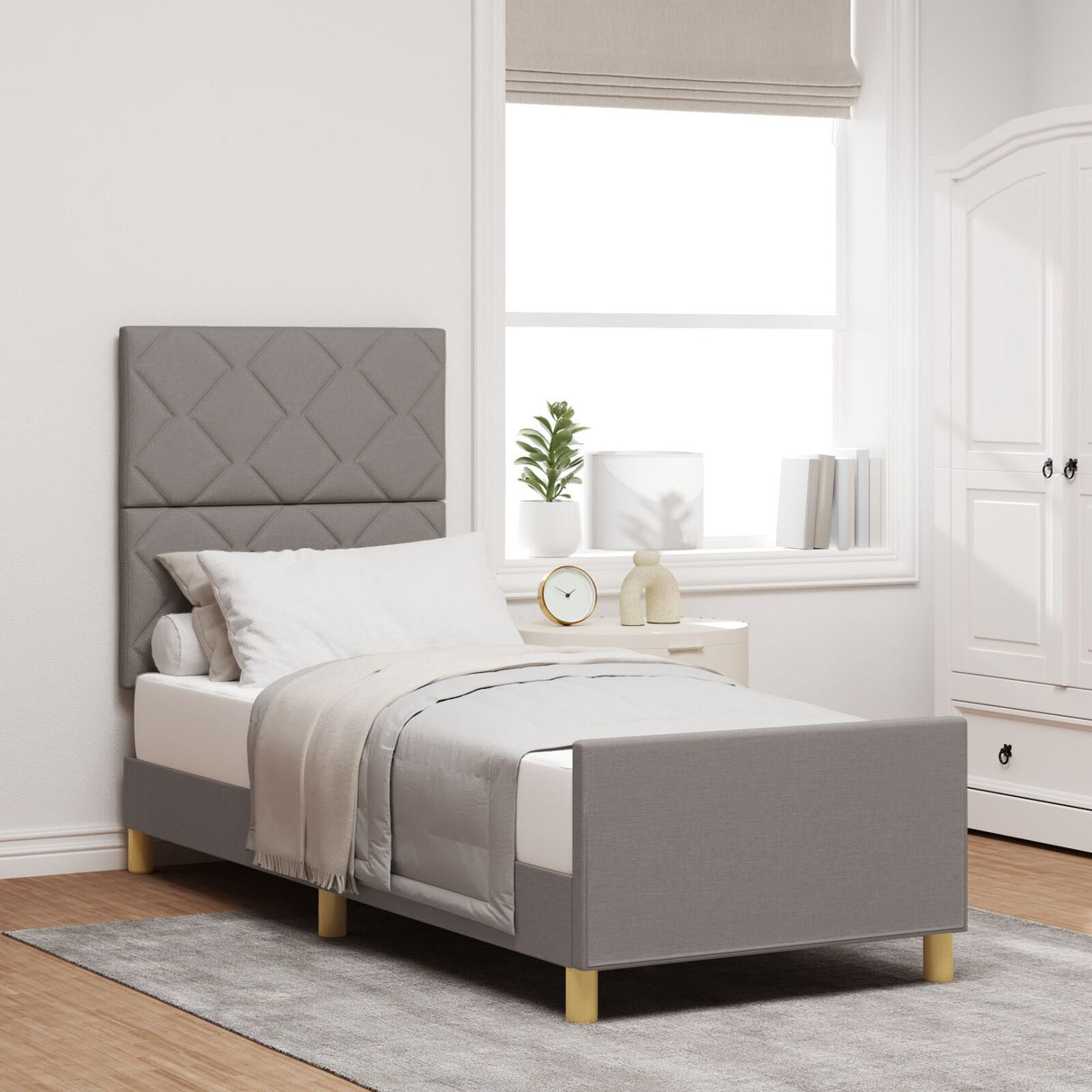 Bed Frame - Taupe Fabric, 80X200 Cm