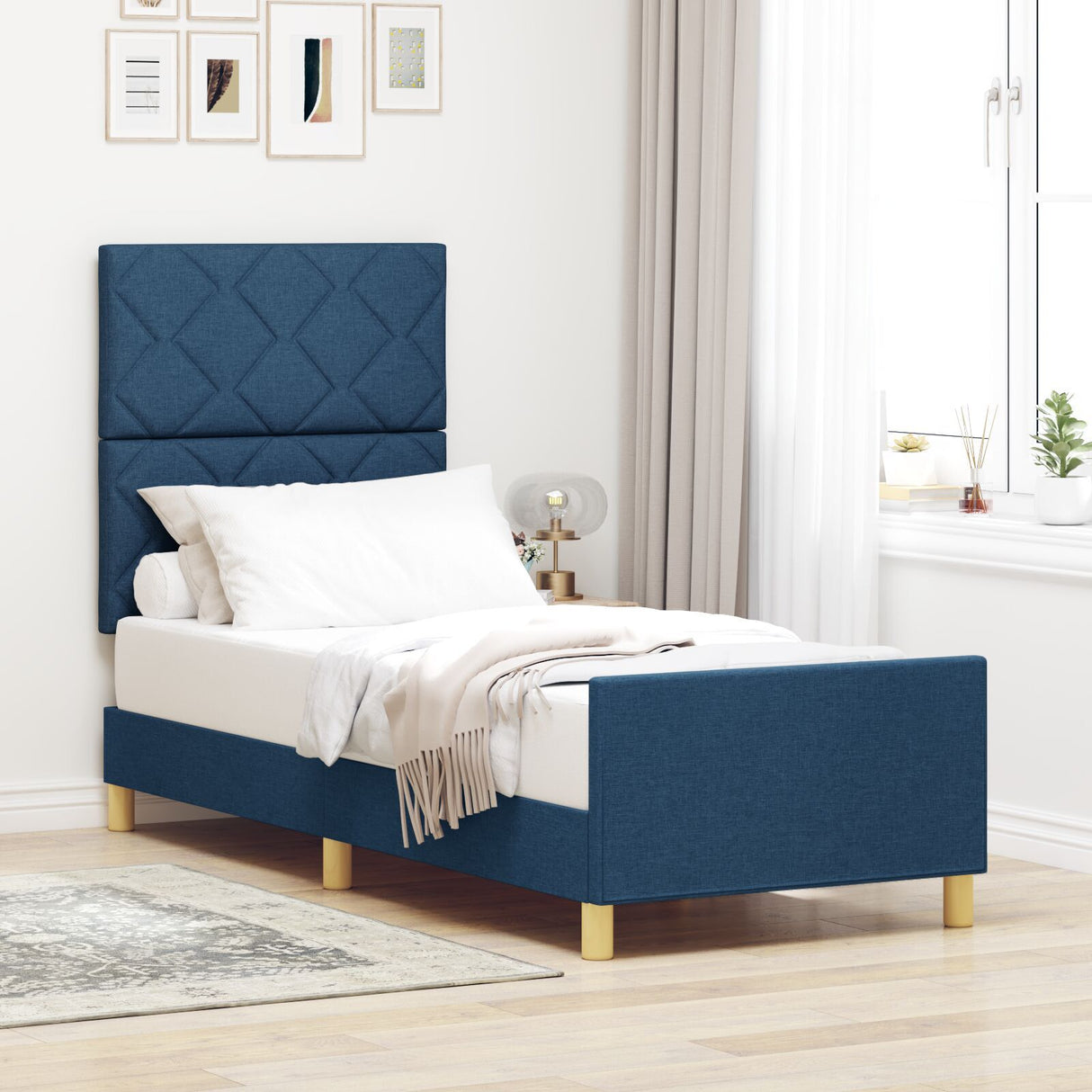 Blue Bed Frame 80X200 Cm Fabric
