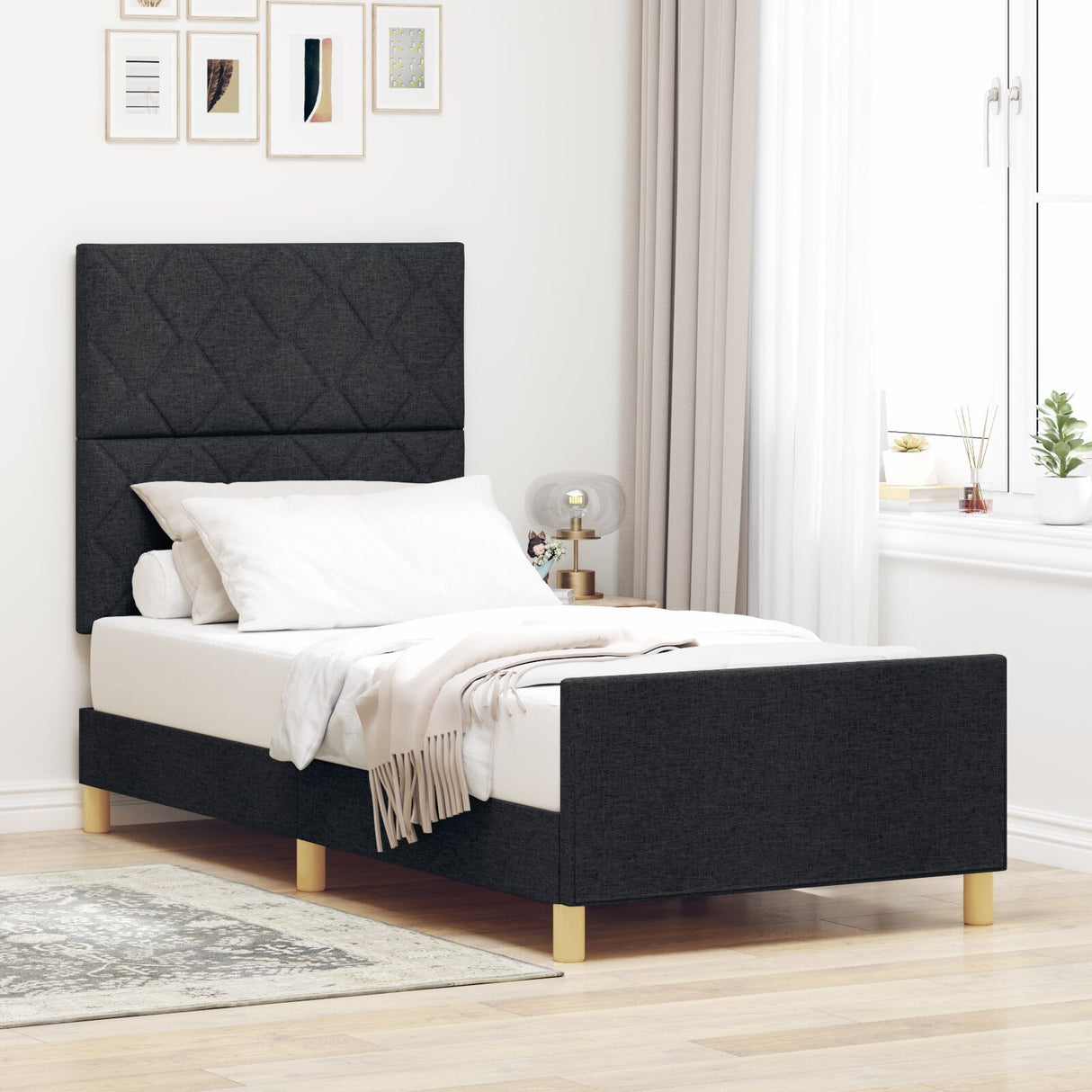 Bed Frame Black 90X190 Cm Fabric