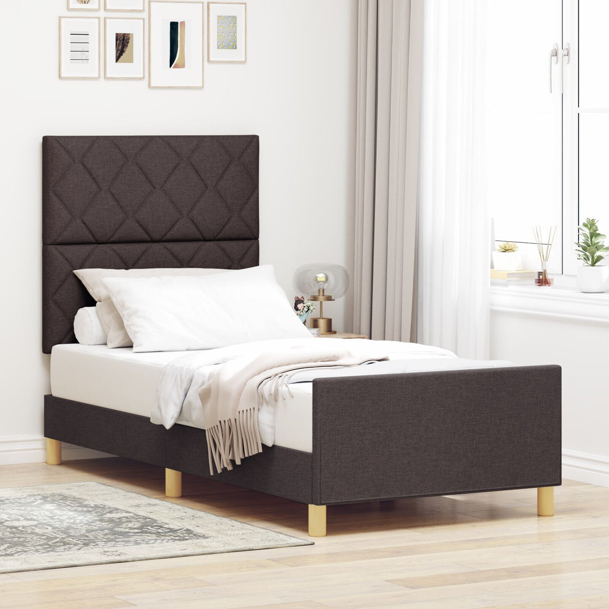 Bed Frame Dark Brown 90X200 Cm Fabric